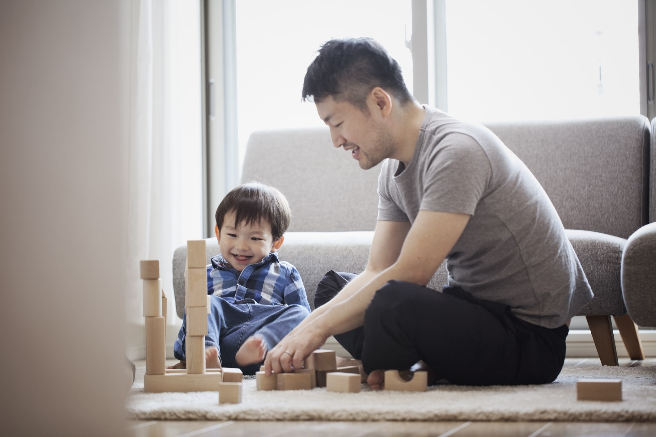 New dad having fun with baby.